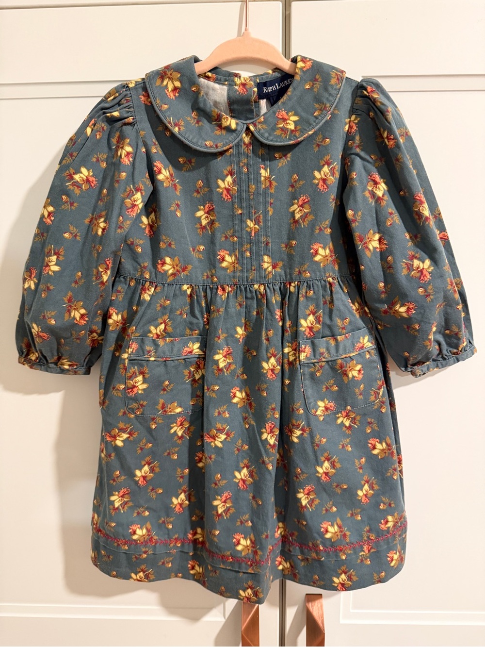 Vintage Baby Girl Ralph Lauren Dusty Blue Floral Dress – Size 12-18M
